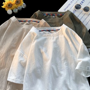 Men's Summer Linen Short <strong>Sleeved</strong> <strong>T</strong>-<strong>shirt</strong>, Cotton Linen <strong>Half</strong> <strong>Sleeved</strong> Loose Solid Color Base <strong>T</strong> <strong>Shirt</strong>, Fashionable Tshirt - Product Image 4