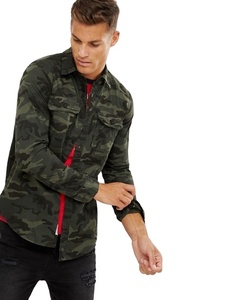 Placchetta con colletto a punta in tessuto a forma <span class=keywords><strong>di</strong></span> bottone in cotone in saia mimetico per gli ultimi modelli <span class=keywords><strong>di</strong></span> camicia da uomo stampata in verde - Product Image 1