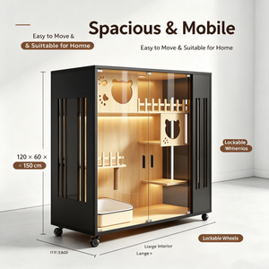 Grande <span class=keywords><strong>maison</strong></span> pour chat en bois avec porte en verre ventilée, villa intérieure pour chat avec plateforme d'escalade, griffoir et espace <span class=keywords><strong>de</strong></span> <span class=keywords><strong>repos</strong></span> - Product Image 5