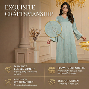 Robe maxi musulmane vert brume pour femmes, détail cristal, faible MOQ - Product Image 3