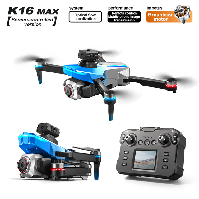 K16 MAX Beginner-Friendly Screen-Controlled Drone 4K HDR Dual Camera 4.5-Inch AMOLED Remote GPS+GLONASS Brushless RC Plastic