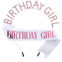 Serre-tête, ceinture, coiffe et bandoulière de mode européenne pour fête d'anniversaire de fille, avec arche de cérémonie et texte « BIRTHDAY GIRL »