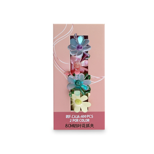 Fermaglio per capelli a forma di quadrifoglio da 8 cm per donne e ragazze con petali iridescenti, 2 per colore, scatola da 600 pezzi - Product Image 2