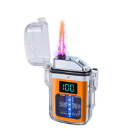 Briquet électronique à arc rechargeable étanche à coque transparente avec affichage numérique, coupe-vent, pour cigares et cigarettes, pour hommes