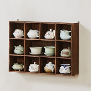 Étagère murale en bois massif à 9 compartiments pour le rangement de services à thé, style chinois moderne et minimaliste, pour salon, chambre, bureau - Product Image 3