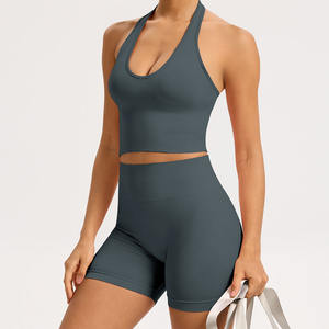 Conjunto de Yoga de 2 Piezas de Alta Calidad, Transpirable, de Secado Rápido, Top Deportivo Antideslizante, Pantalones Cortos de Fitness de Cintura Alta con Efecto Levanta Glúteos - Product Image 3