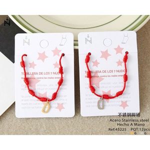 Cavigliera in acciaio inossidabile con nodo a sette stelle, lettera D, ciondolo con corda rossa, braccialetto per donna, ragazza, gioiello alla moda, idea regalo - Product Image 1
