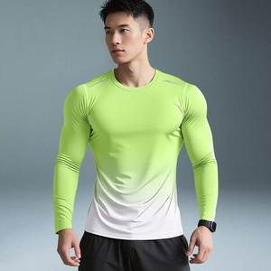 T-shirt de compression sportif perlé uni pour homme, à manches longues, fin, séchage rapide, respirant, anti-transpiration, pour la course et l'entraînement (couche de base) - Product Image 2