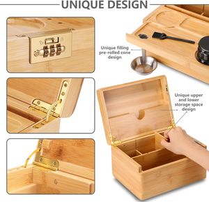 Kit <span class=keywords><strong>de</strong></span> boîte <span class=keywords><strong>de</strong></span> rangement en <span class=keywords><strong>bois</strong></span> et bambou peint sur mesure avec plateau roulant, bocaux en <span class=keywords><strong>verre</strong></span> et accessoires pour fumeurs – Vente en gros OEM - Product Image 3