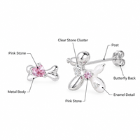 KAVNAR Boucles d'Oreilles Clous Chien Ballon avec Cœur Rose en Zircon et Émail, Tige Laiton Bijoux Fantaisie Femme