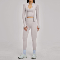 Ensemble de vêtements de sport personnalisés, durables, recyclés, respirants et anti-humidité : soutien-gorge de sport sans couture, débardeur de sport, veste d'entraînement zippée et leggings de yoga