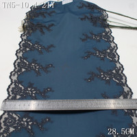 Dentelle brodée florale bicolore 29CM, double maille brodée avec support satiné pour pyjamas, vêtements de nuit et lingerie