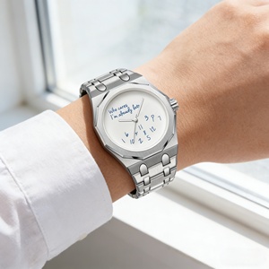Op maat gemaakte logo luxe minimalistische herenhorloges 3ATM waterdicht mode quartz horloge 45mm wijzerplaat Wie maakt het uit, ik ben al te laat - Product Image 4