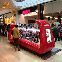 Kiosque incurvé à finition brillante pour accessoires mobiles avec éclairage LED pour centre commercial