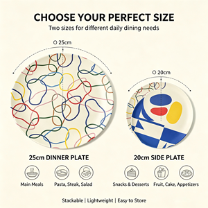Platos Redondos Reutilizables de Fibra de Bambú de 8/10 Pulgadas, Aptos para Alimentos, Libres de BPA, Coloridos, con Impresión Personalizada para el Hogar, Campamentos y Fiestas - Product Image 4