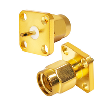 Connecteur RF SMA mâle 50 Ohms, à bride 4 trous, à souder, coaxial, plaqué or, type droit