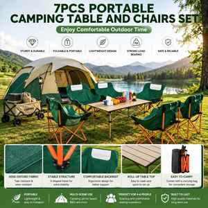 Professional <b>Portable</b> Folding Outdoor Camping <b>Table</b> and Chair Set Wood Grain Steel Frame OEM - Product Image 3