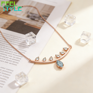 Collar con Colgante de Hoja y Rama con Gema de Circonita Cúbica de Corte Marquesa Totalmente Personalizado para Mujer, Cadena de Acero Inoxidable 316 con Baño de <span class=keywords><strong>Oro</strong></span> Grueso PVD - Product Image 3