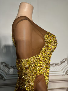 NOVANCE Nouvelles Idées de Produits 2023 Doré Brillant Strass Sexy Voir à Travers Marron Maille Robes de Soirée Robe de Soirée Robe Élégante - Product Image 3