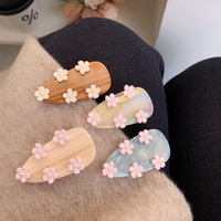 Pince à cheveux en acétate printanier - Barrettes 3D fleur, perle et goutte d'eau pour filles - Accessoires capillaires mignons