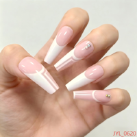 Lot de 24 faux ongles à presser roses et blancs avec strass, en ABS, amovibles et réutilisables, personnalisables OEM