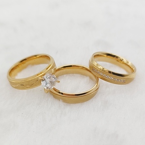 Bijoux en acier inoxydable plaqué <span class=keywords><strong>or</strong></span> 14 carats Engagement <span class=keywords><strong>Alliance</strong></span> Cz Diamond 3pcs Bagues de fiançailles de mariage eheringe - Product Image 5