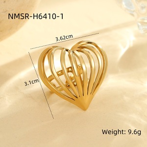 BS <strong>Steric</strong> 18K Gold Plated Stainless Steel Earrings Trendy Hollow Heart Fashion Stud RING with Geometric Bezel Setting - Product Image 5