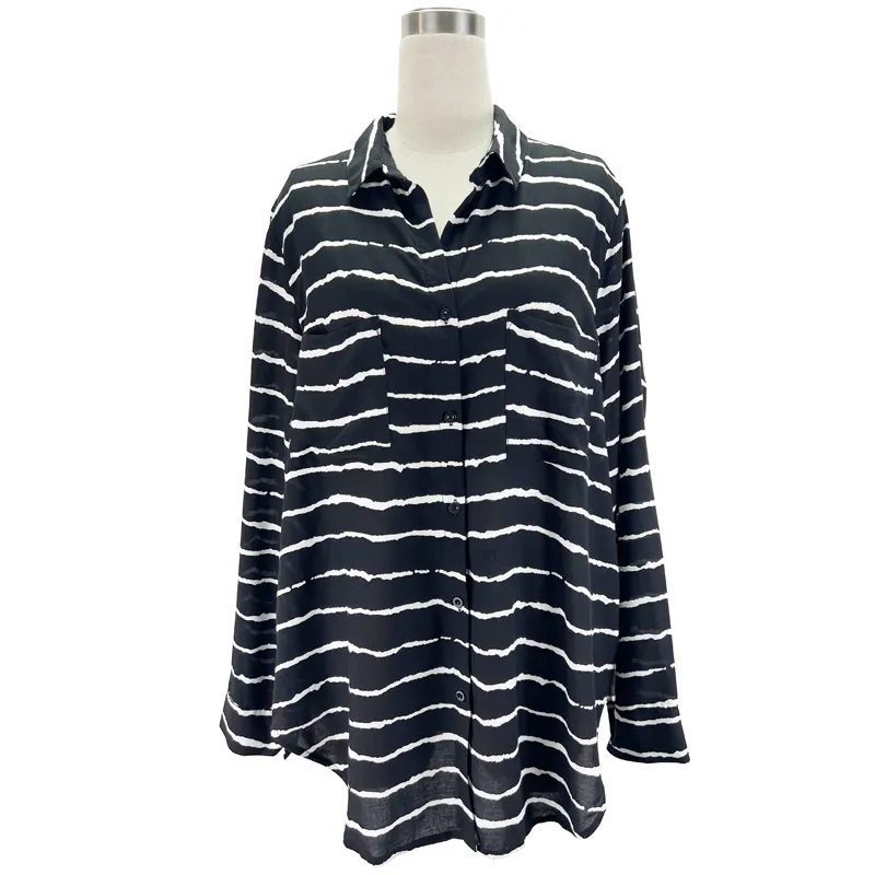 Zebra pattern chiffon shirt women's wholesale spring new style black long sleeve top