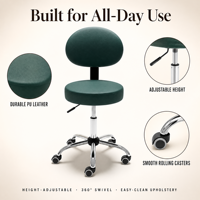 Tabouret roulant avec dossier, chaise de salon pivotante, réglable en hauteur pneumatiquement, base chromée 5 étoiles, bleu sarcelle, pour clinique, tatouage