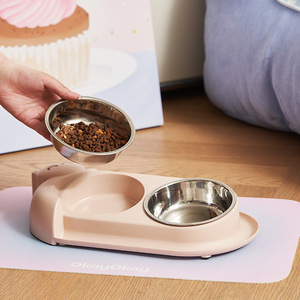 Gamelle double en acier inoxydable pour animaux de compagnie, alimentation lente, anti-renversement, pour chat et chien, protection du cou à 15 degrés, forme ronde - Product Image 2