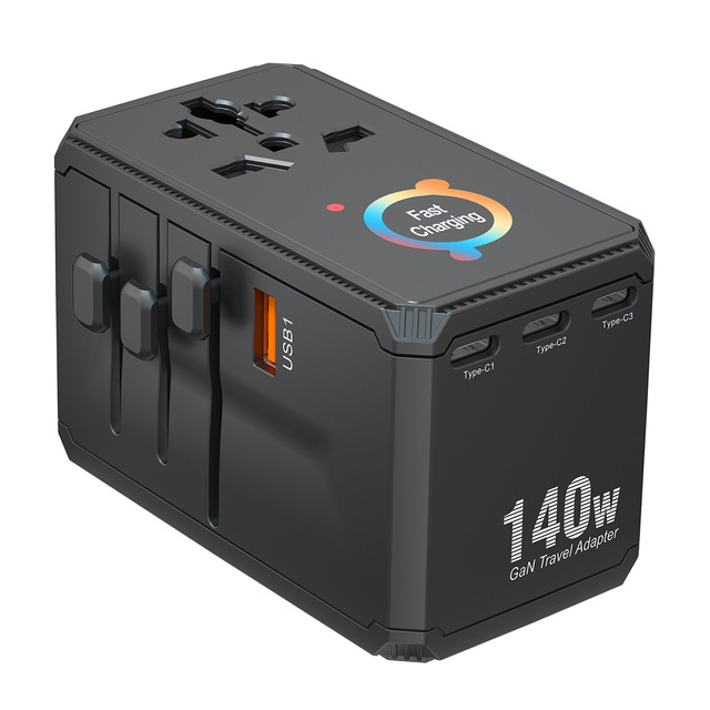 140W GAN Universal Travel Adapter 2026 New Product Electrical Socket Travel Adaptor with 2500W 4 Type C 1 USB UK US AU EU Plug