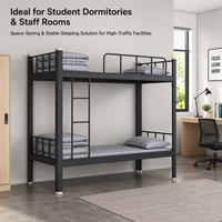Lit superposé en métal robuste, lit double en acier durable pour hébergement du personnel, cadre de lit double pour dortoir avec garde-corps complet et échelle
