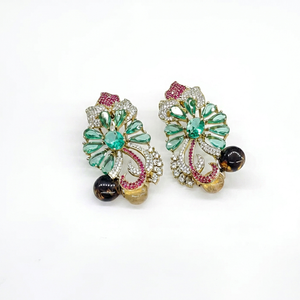 Boucles d'oreilles clous florales 11809, plaquées Mehandi, zircon cubique, boucles d'oreilles clous de créateur, boucles d'oreilles clips florales pour fête, mariage, femme - Product Image 1