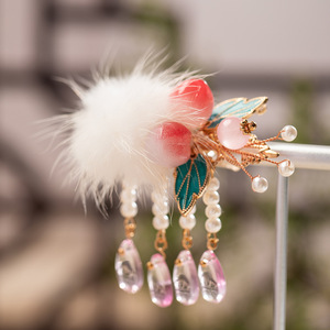 Liquidación de accesorios para el cabello de estilo antiguo, pinzas para el cabello con pompones de visón, accesorios para el cabello infantiles Hanfu, pinzas laterales, estilo retro - Product Image 4