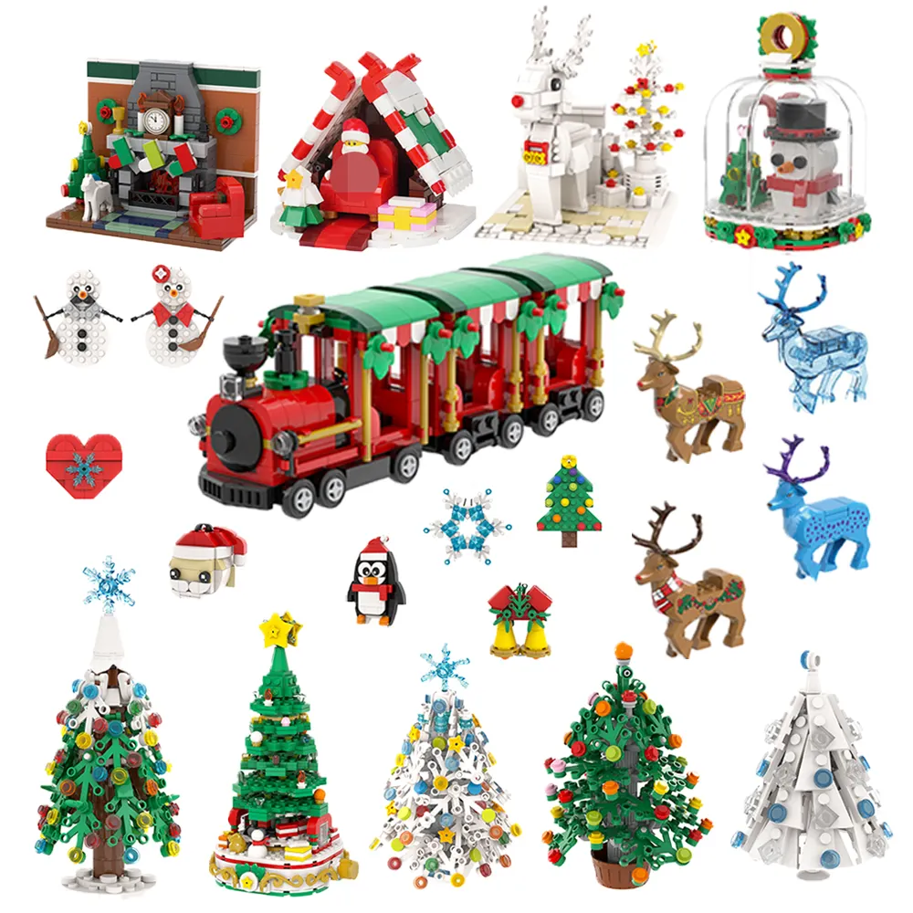 Christmas toys train Diy gift Building Blocks Sets Xmas Tree decoration Bricks Set kids toys mould king MOC1079-MOC4106