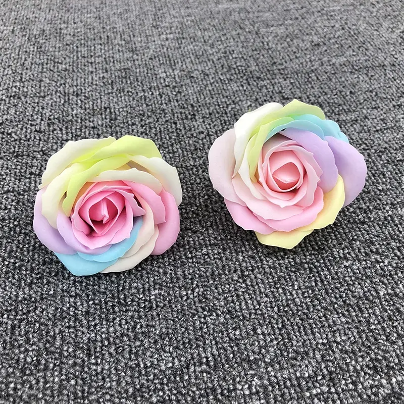 Artificial 7 colors rainbow soap flowers heads rose bouquets design flower shop