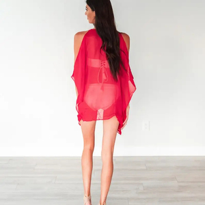 Incredible Western Style <b>Red</b> Sexy Cold Shoulder Swim Wear Exotic Beach Wear Vacation Sexy Beachwear Kaftan <b>Dress</b> For Women - Product Image 2