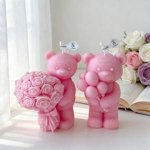 Valentine's Day Bear <strong>Candle</strong> with <strong>Rose</strong> Bear Romantic Gifts for Birthday Proposal Guests Bridesmaid Girlfriend <strong>Scented</strong> <strong>Candle</strong> - Product Image 1