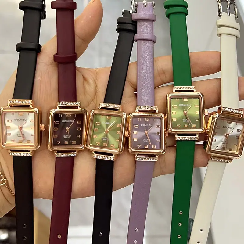 Fashion Square Shape Young Ladies Wrist Watches Stylish Wristwatch Slim Leather Strap Quartz Girls Watch
