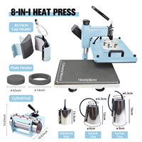 Presse à Chaud Combinée 8-en-1 Personnalisée Baiyin Manuelle 29x38CM pour T-shirt/Tasse/Casquette/Assiette 110V/220V Vente Directe Usine