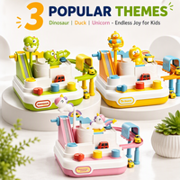 Lot de jouets éducatifs Montessori en plastique, sûrs et mignons, sur le thème des dinosaures, licornes et canards, avec jeu de course de voitures STEM et jeu de déblocage de niveaux