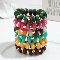 Bracelet pour femme, nouvelle arrivée, mignon, bijoux de poignet, pierres en plastique colorées, perles dorées irrégulières, bracelet extensible en acrylique, cadeau