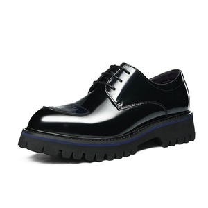 Chaussures en cuir pour hommes, nouvelle tendance décorative, à lacets, légères, rehaussantes, à semelle épaisse, personnalisées et polyvalentes - Product Image 1