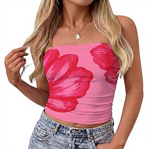 Women Strapless Floral Printed Crop <b>Top</b> <b>Pink</b> Sexy Club Wear Spring Summer Casual <b>Tube</b> <b>Top</b> - Product Image 1
