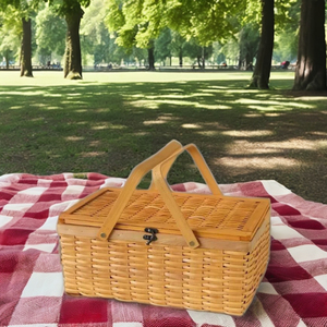 Approvisionnement d'usine tissé à la main avec poignée et couvercle en osier copeaux de bois en gros paniers de pique-nique en bois - Product Image 5