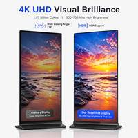 Affichage numérique sur pied 4K dernier cri, écran publicitaire plein écran de 75 pouces, totem LCD ultra-fin pour la vente au détail de luxe