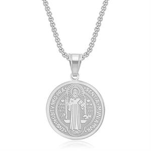 Komi <span class=keywords><strong>Saint</strong></span> Benedict joyería de moda cristiana disco sacerdote exorcista colgante collar de acero inoxidable hombre - Product Image 6