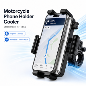 Motorcycle Mobile Device Holder Cooler with 2 Speed Cooling Fan Stable <b>Clamp</b> for E-bike Scooter Bicycle - Product Image 2