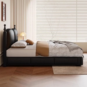 Cadre <span class=keywords><strong>de</strong></span> lit moderne <span class=keywords><strong>de</strong></span> luxe avec rangements ajustables, tiroirs, éclairage LED, tête <span class=keywords><strong>de</strong></span> lit capitonnée en cuir, taille King, mobilier <span class=keywords><strong>de</strong></span> chambre à coucher - Product Image 5
