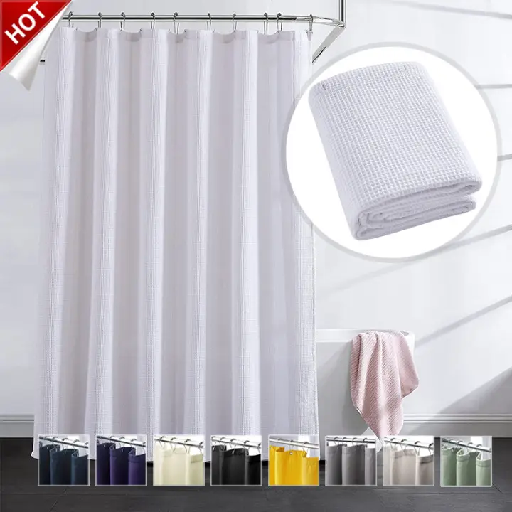 Waffle Shower Curtain, Heavy Duty Fabric Shower Curtains With Waffle Weave Hotel Quality Bathroom Shower Curtains#